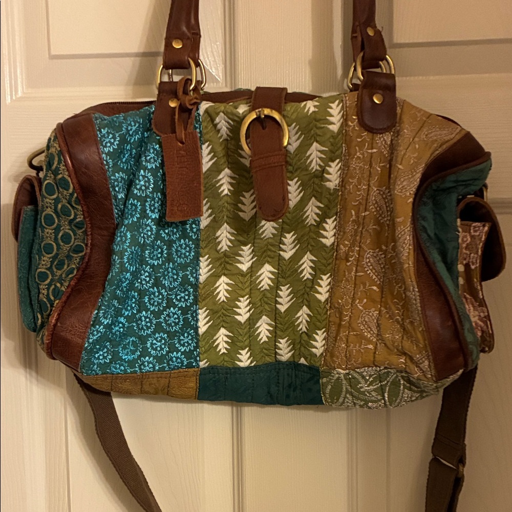 Bohemian Patchwork Shoulder‎ Bag with Brown and Green Accents